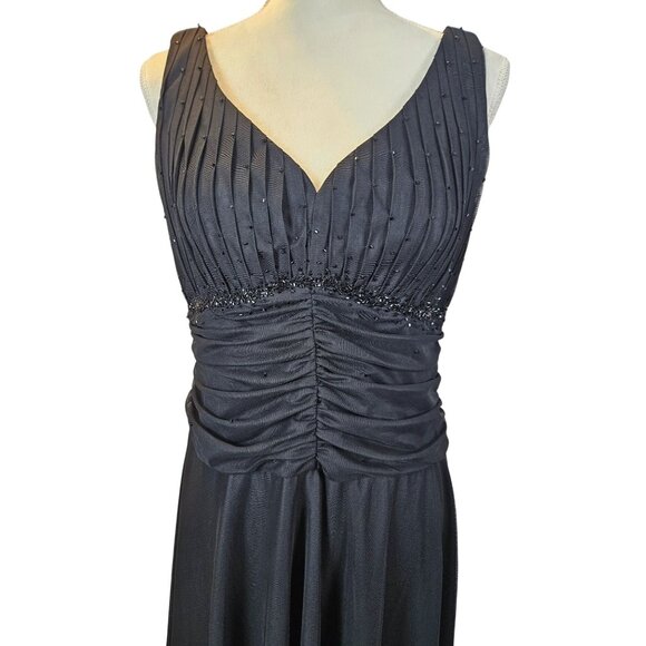 Chadwicks Black Sleeveless Midi Dress Beaded Bodice & Sheer Overlay Size 14 - Picture 5 of 13